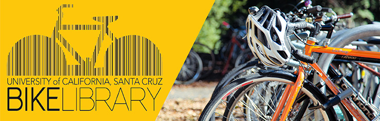 image of a bank of parked bikes with the Bike Library Logo